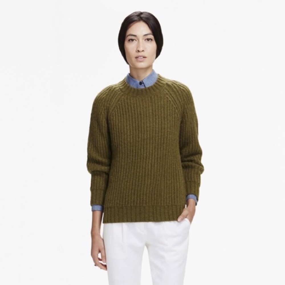 Jenni Kayne olive alpaca side slit crew sweater